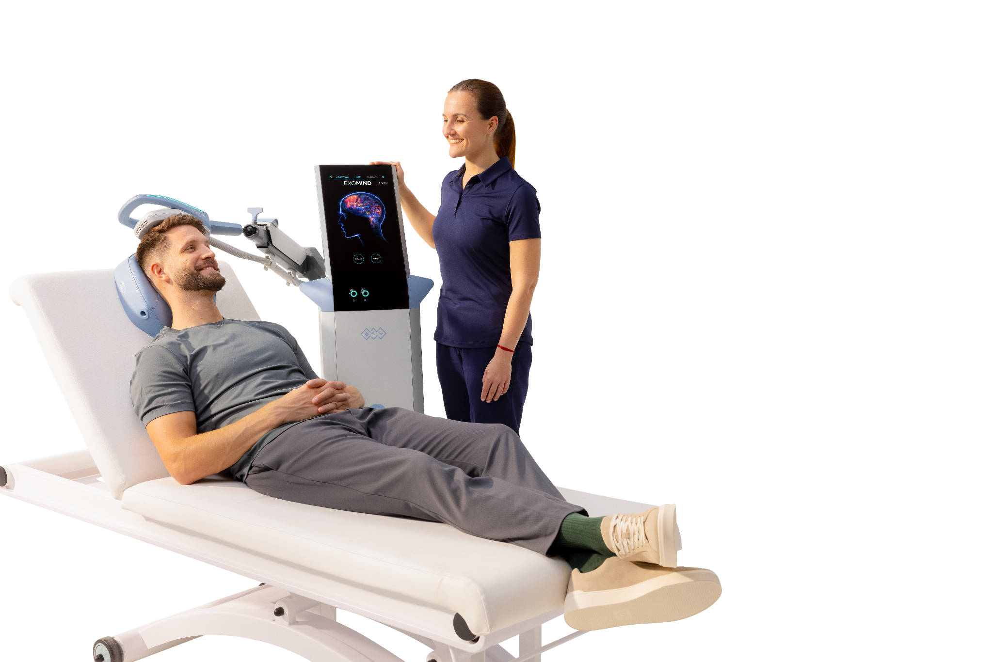 Clinician supporting a client during EXOMIND treatment